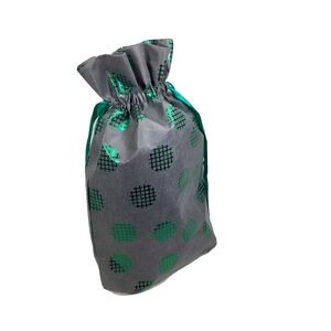💕 Nice Cloth Fabric Gift Bag, Dark Gray w/Metallic Green Polka Dot Pattern
